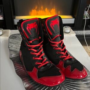 Venum Men's High-Top Competition / Training Shoes - Black & Red